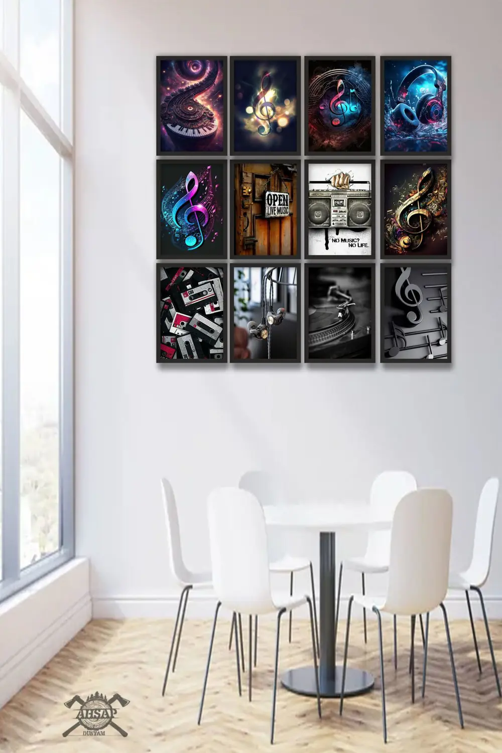 12 parça Müzik Kulaklıt Çerçeve Görünümlü Mdf tablo Duvar Süsü He