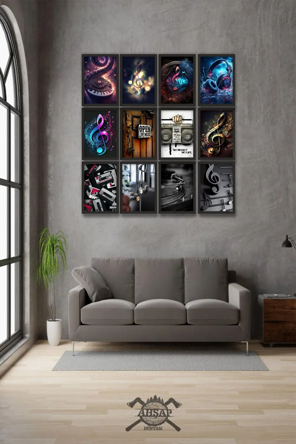 12 parça Müzik Kulaklıt Çerçeve Görünümlü Mdf tablo Duvar Süsü He