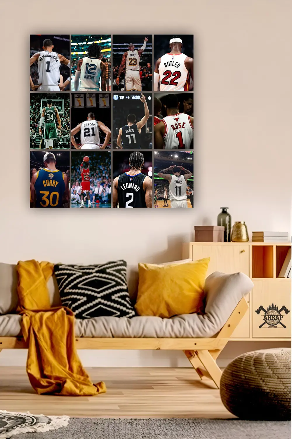 12 parça NBA, Basketbol Oyuncuları Resimleri Çerçeve Görünümlü Md