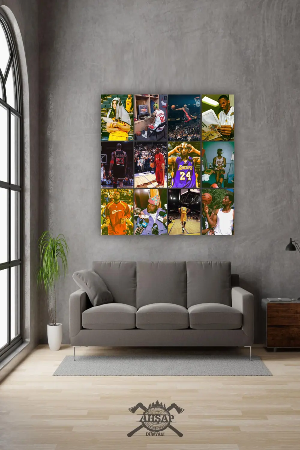 12 parça NBA Oyuncuları Resimleri Çerçeve Görünümlü Mdf tablo Duv
