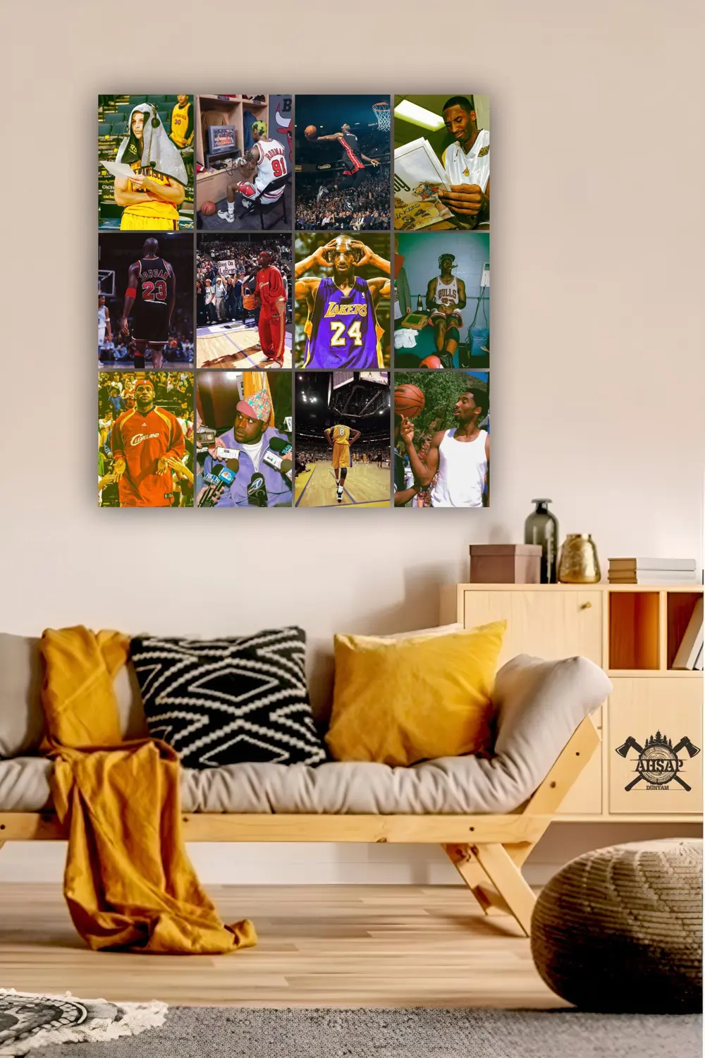 12 parça NBA Oyuncuları Resimleri Çerçeve Görünümlü Mdf tablo Duv