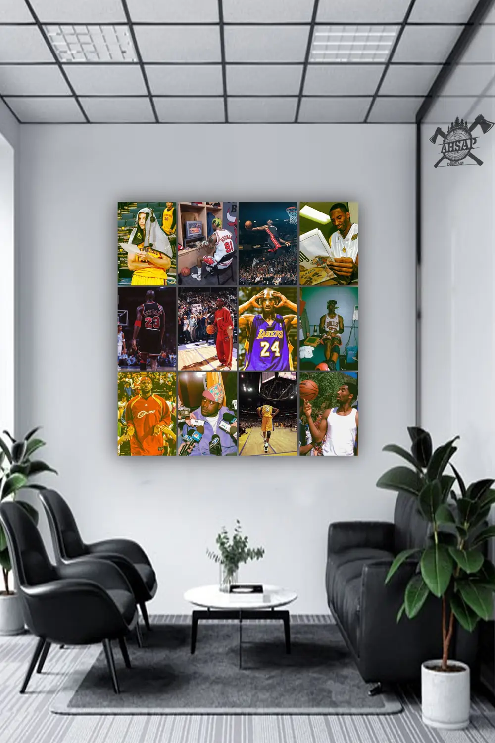 12 parça NBA Oyuncuları Resimleri Çerçeve Görünümlü Mdf tablo Duv
