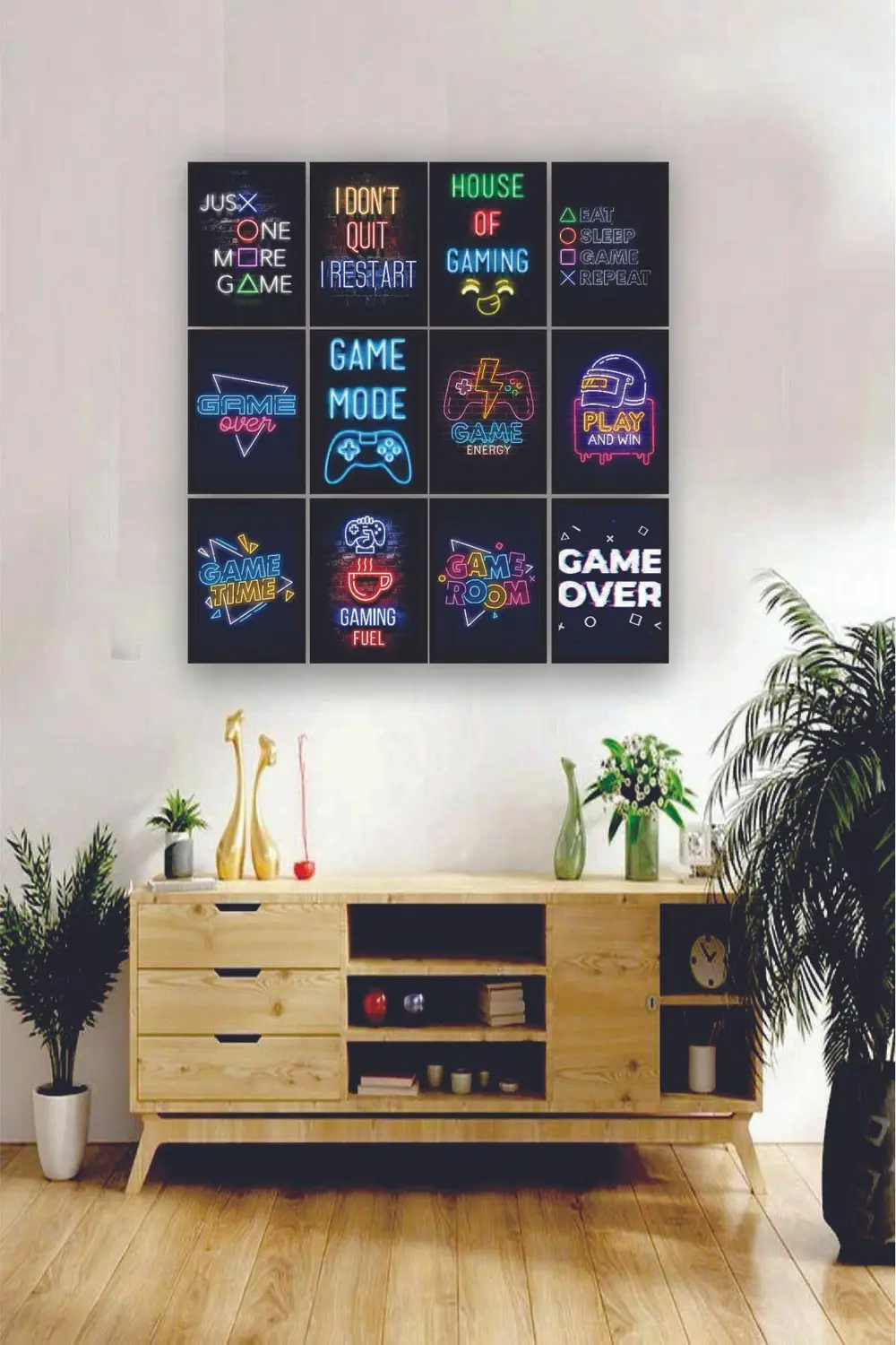 12 parça Neon Game Oyuncular İçin Çerçeve Görünümlü Mdf tablo Duv