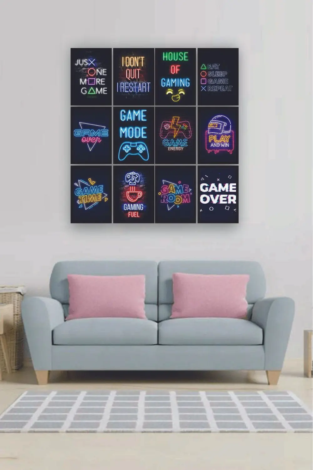 12 parça Neon Game Oyuncular İçin Çerçeve Görünümlü Mdf tablo Duv