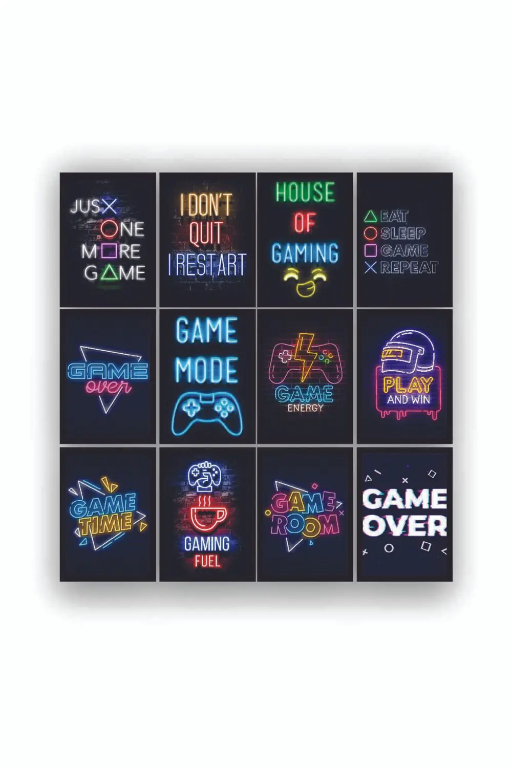 12 parça Neon Game Oyuncular İçin Çerçeve Görünümlü Mdf tablo Duv