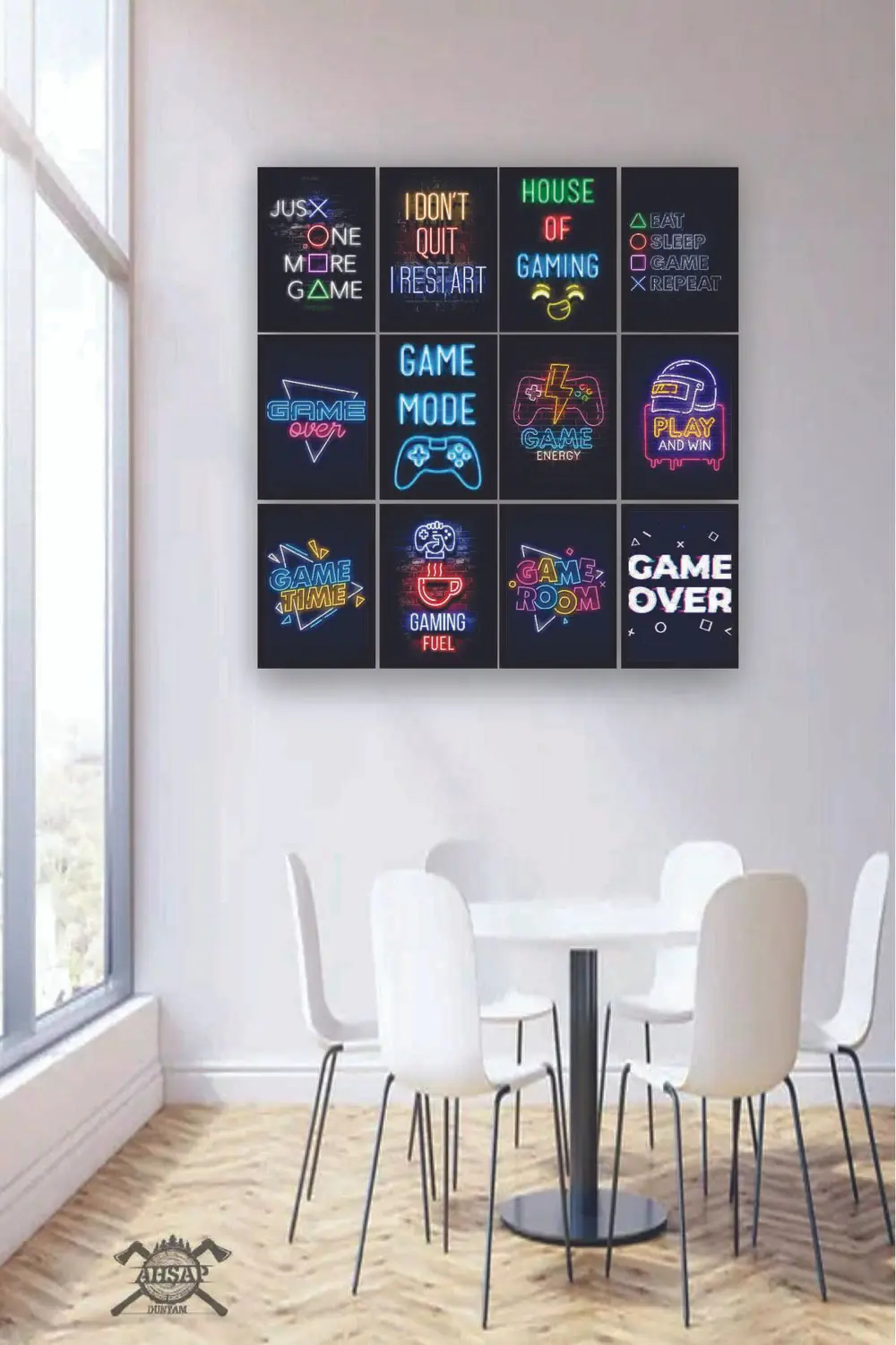 12 parça Neon Game Oyuncular İçin Çerçeve Görünümlü Mdf tablo Duv