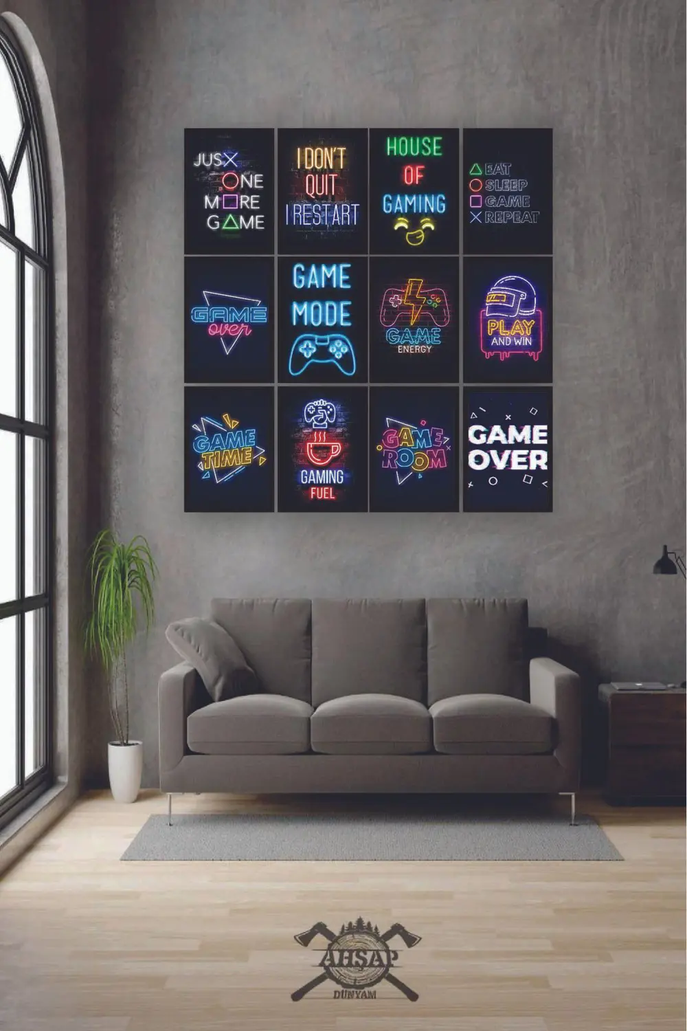 12 parça Neon Game Oyuncular İçin Çerçeve Görünümlü Mdf tablo Duv