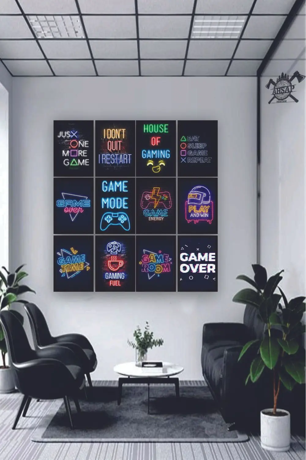 12 parça Neon Game Oyuncular İçin Çerçeve Görünümlü Mdf tablo Duv