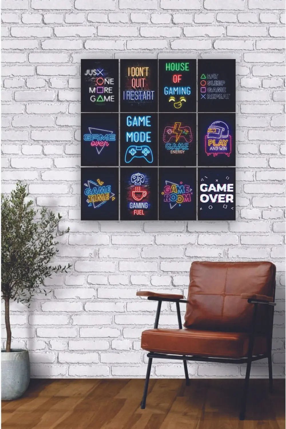 12 parça Neon Game Oyuncular İçin Çerçeve Görünümlü Mdf tablo Duv