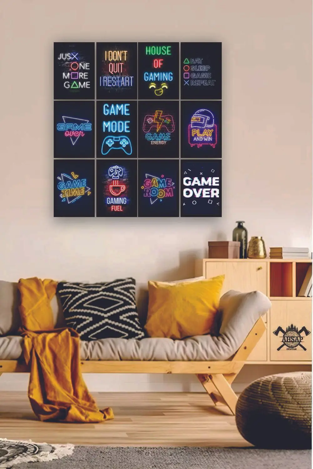 12 parça Neon Game Oyuncular İçin Çerçeve Görünümlü Mdf tablo Duv