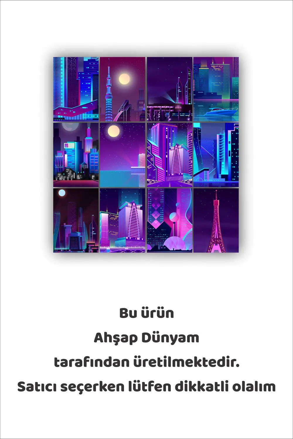 12 parça Neon Manzara Resimleri Çerçeve Görünümlü Mdf tablo Duvar