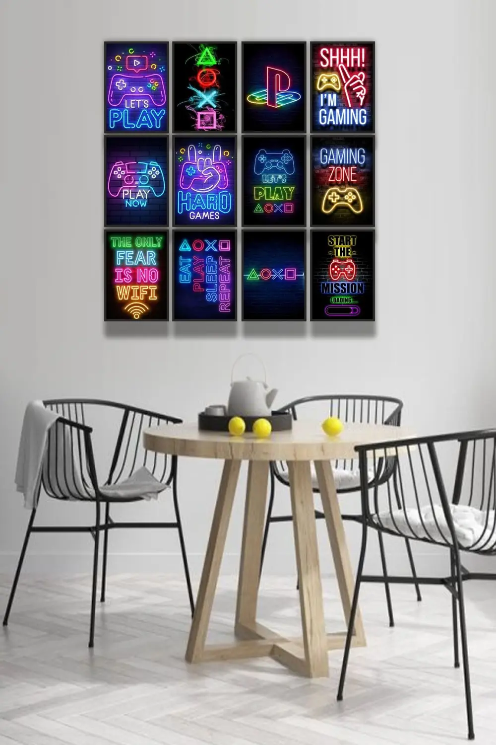 12 parça Neon Playstion Gamer Çerçeve Görünümlü Mdf tablo Duvar S