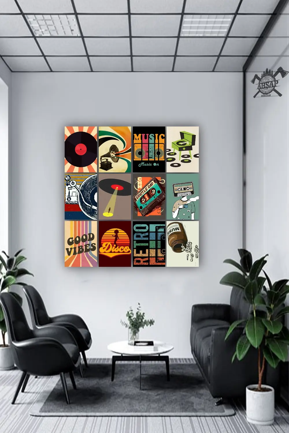 12 parça Nostalji Müzik Resimleri Çerçeve Görünümlü Mdf tablo Duv
