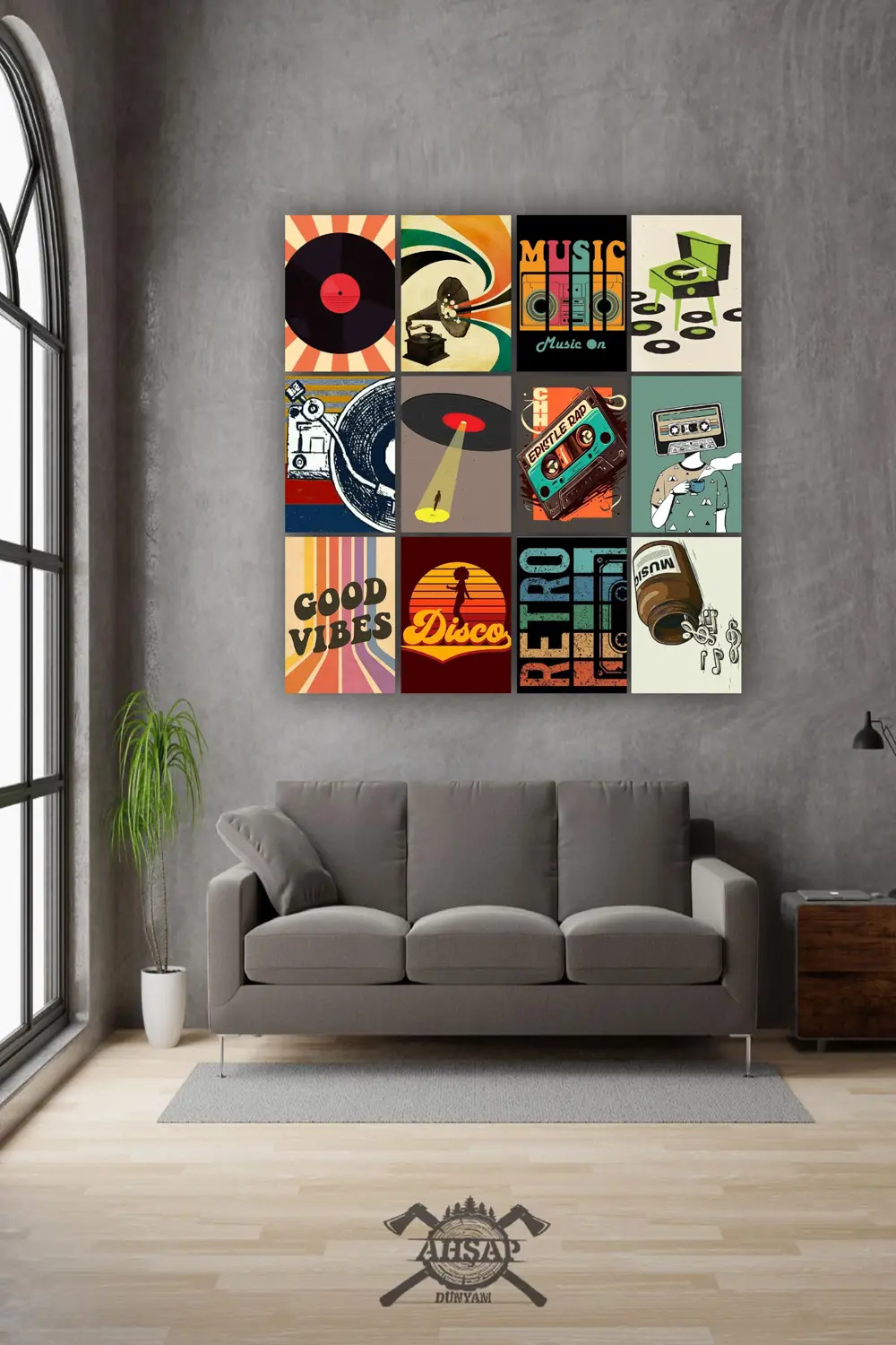 12 parça Nostalji Müzik Resimleri Çerçeve Görünümlü Mdf tablo Duv