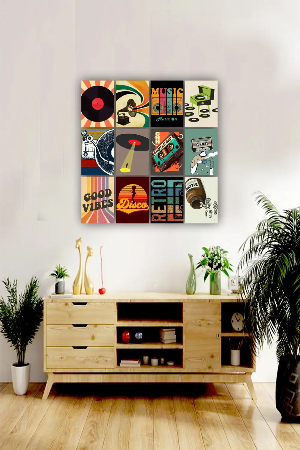 12 parça Nostalji Müzik Resimleri Çerçeve Görünümlü Mdf tablo Duv