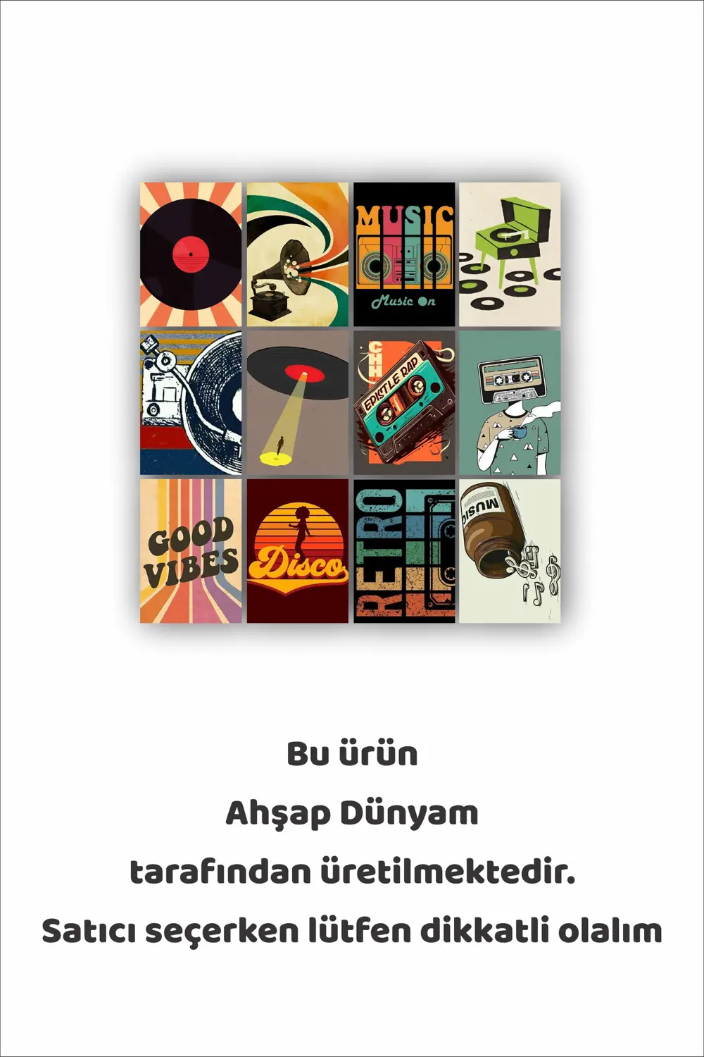 12 parça Nostalji Müzik Resimleri Çerçeve Görünümlü Mdf tablo Duv