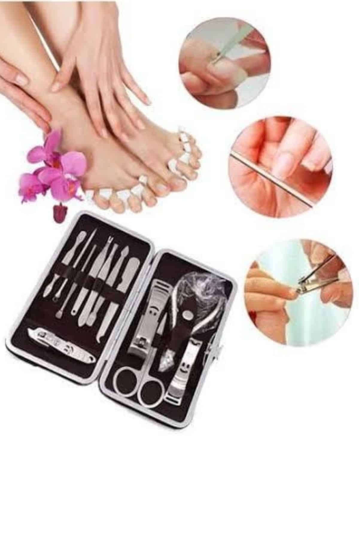 12 Parça Paslanmaz Çelik Kompakt ve Taşınabilir Manikür Makası Tı