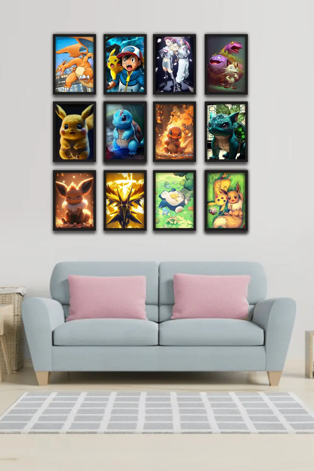 12 parça Pokemon Çerçeve Görünümlü Mdf tablo Duvar Süsü Hediyelik