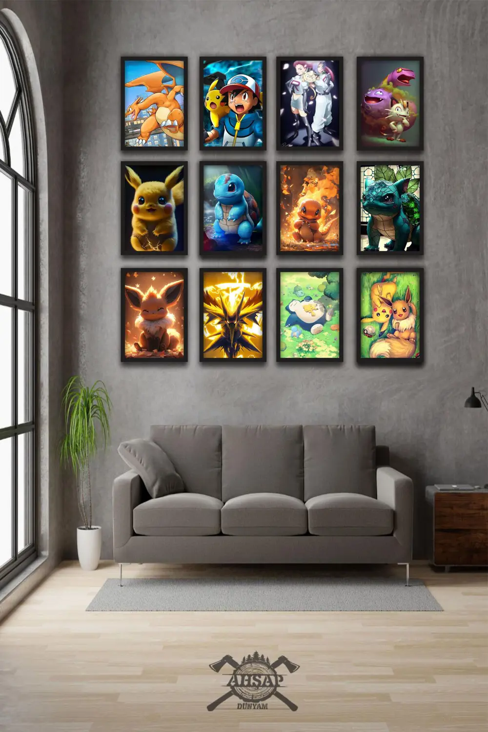 12 parça Pokemon Çerçeve Görünümlü Mdf tablo Duvar Süsü Hediyelik