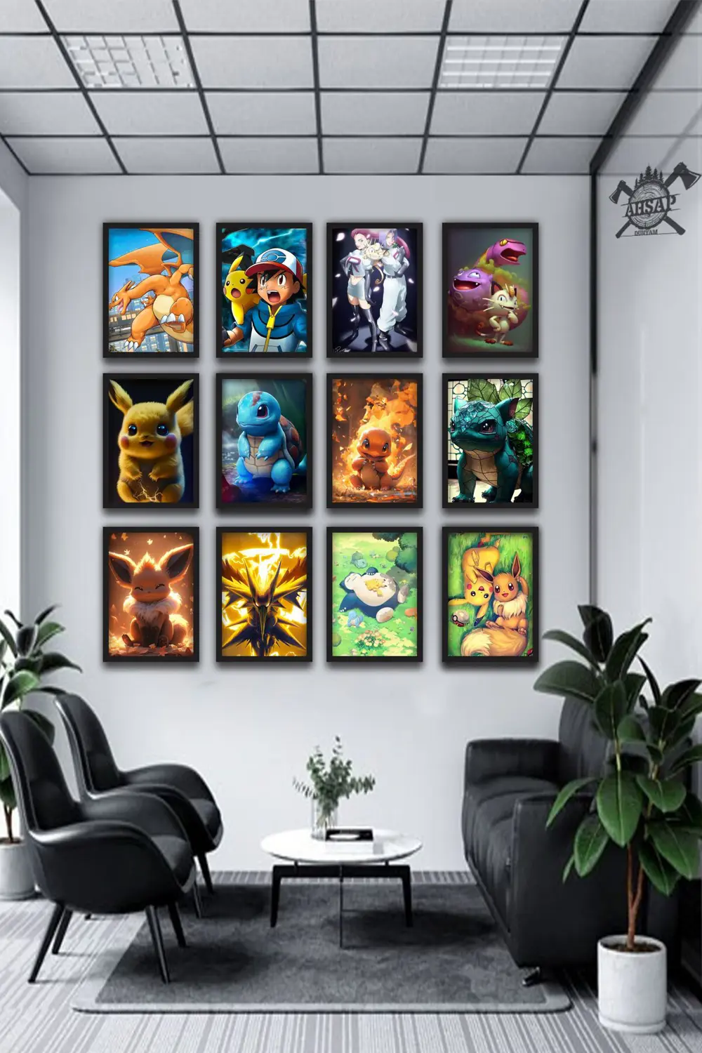 12 parça Pokemon Çerçeve Görünümlü Mdf tablo Duvar Süsü Hediyelik
