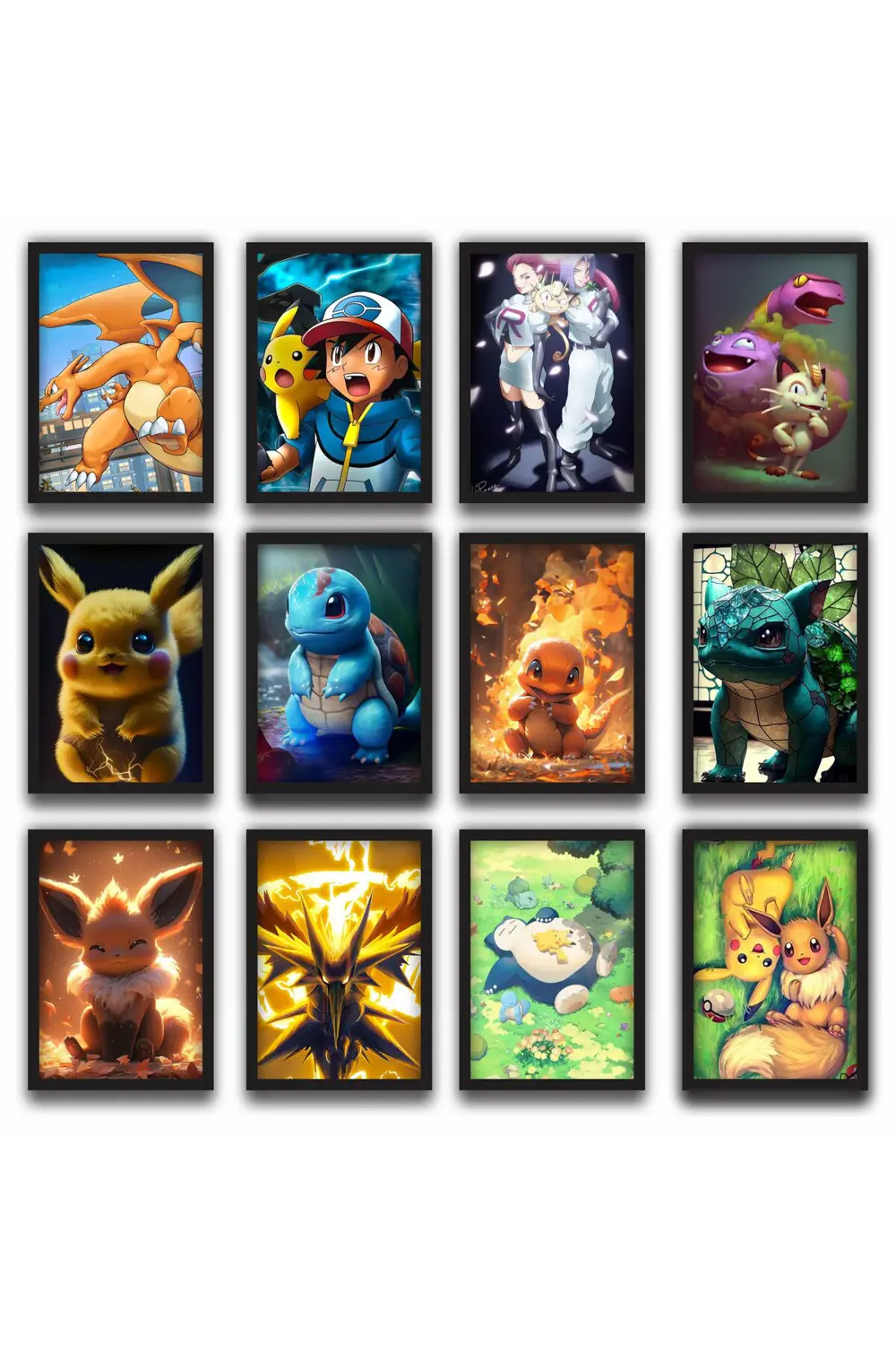 12 parça Pokemon Çerçeve Görünümlü Mdf tablo Duvar Süsü Hediyelik