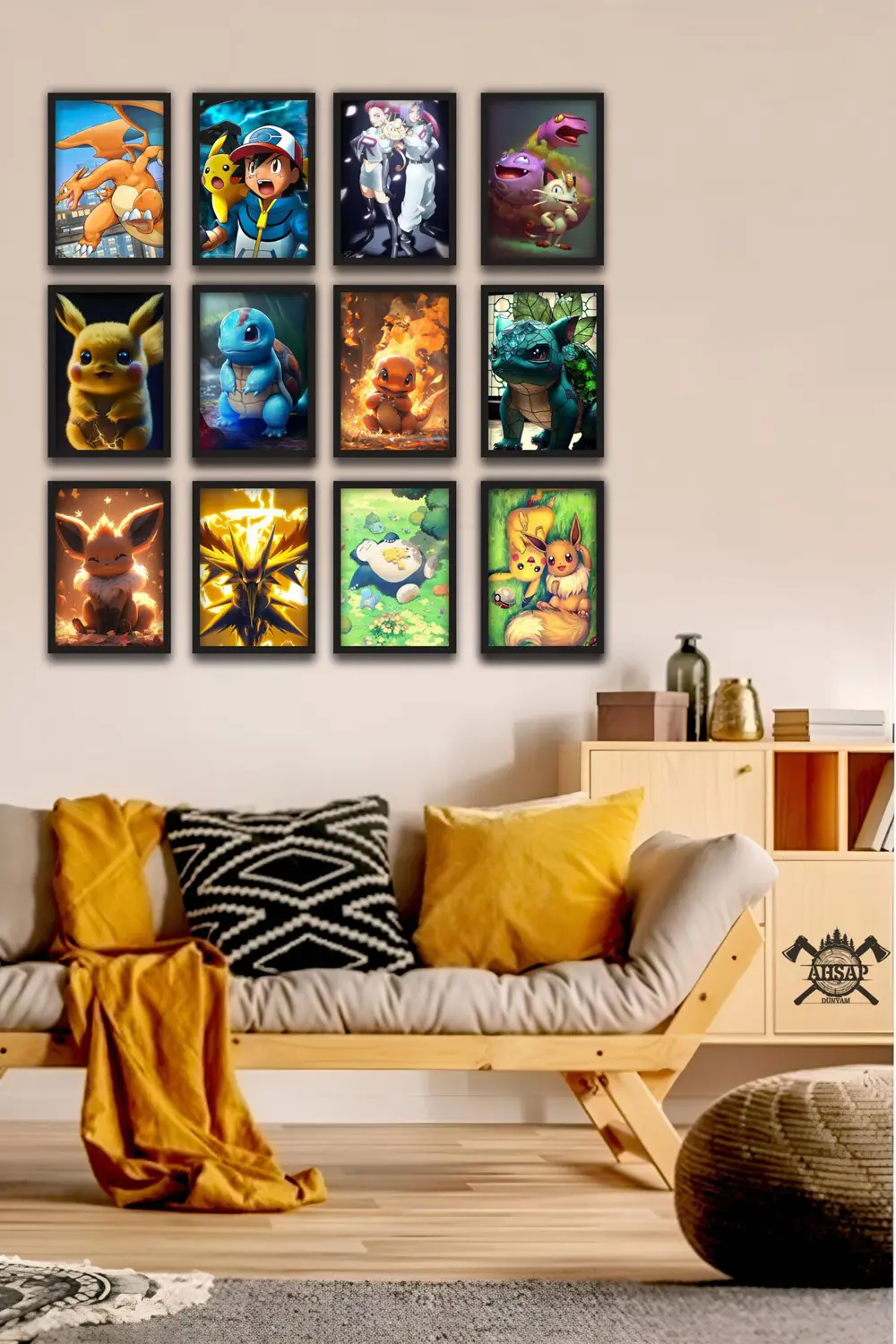 12 parça Pokemon Çerçeve Görünümlü Mdf tablo Duvar Süsü Hediyelik