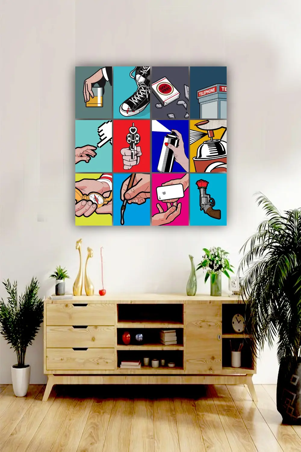 12 parça Pop Art Resimleri Çerçeve Görünümlü Mdf tablo Duvar Süsü
