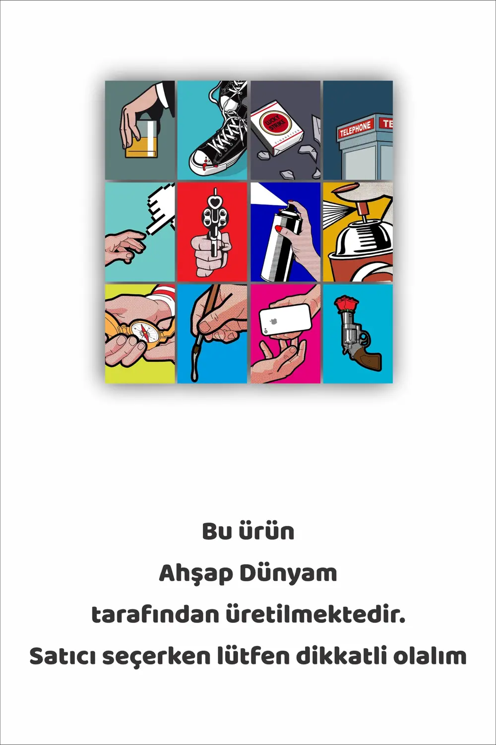 12 parça Pop Art Resimleri Çerçeve Görünümlü Mdf tablo Duvar Süsü