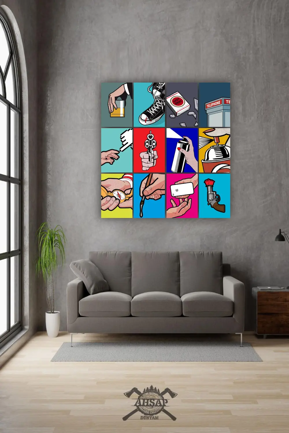 12 parça Pop Art Resimleri Çerçeve Görünümlü Mdf tablo Duvar Süsü