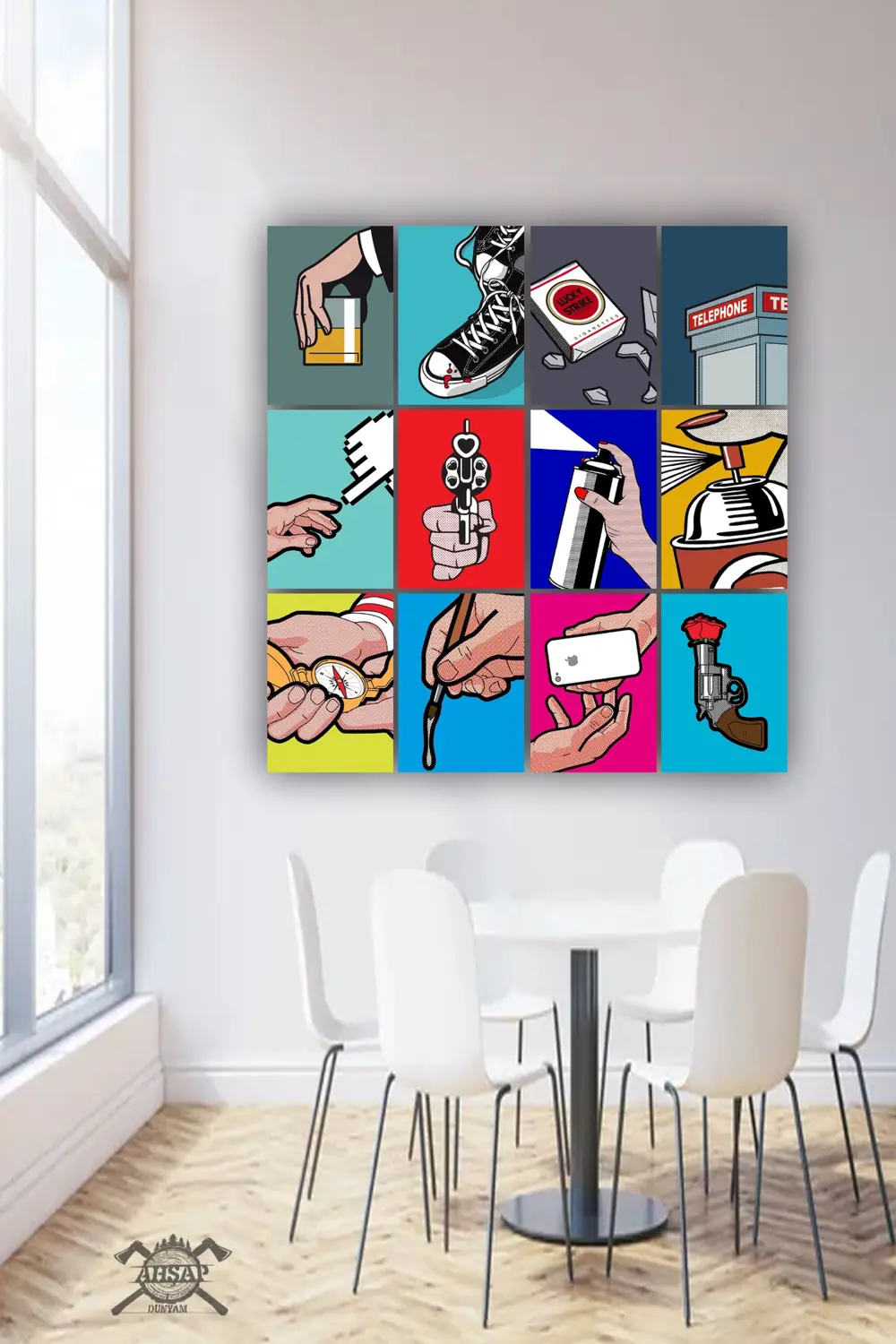 12 parça Pop Art Resimleri Çerçeve Görünümlü Mdf tablo Duvar Süsü