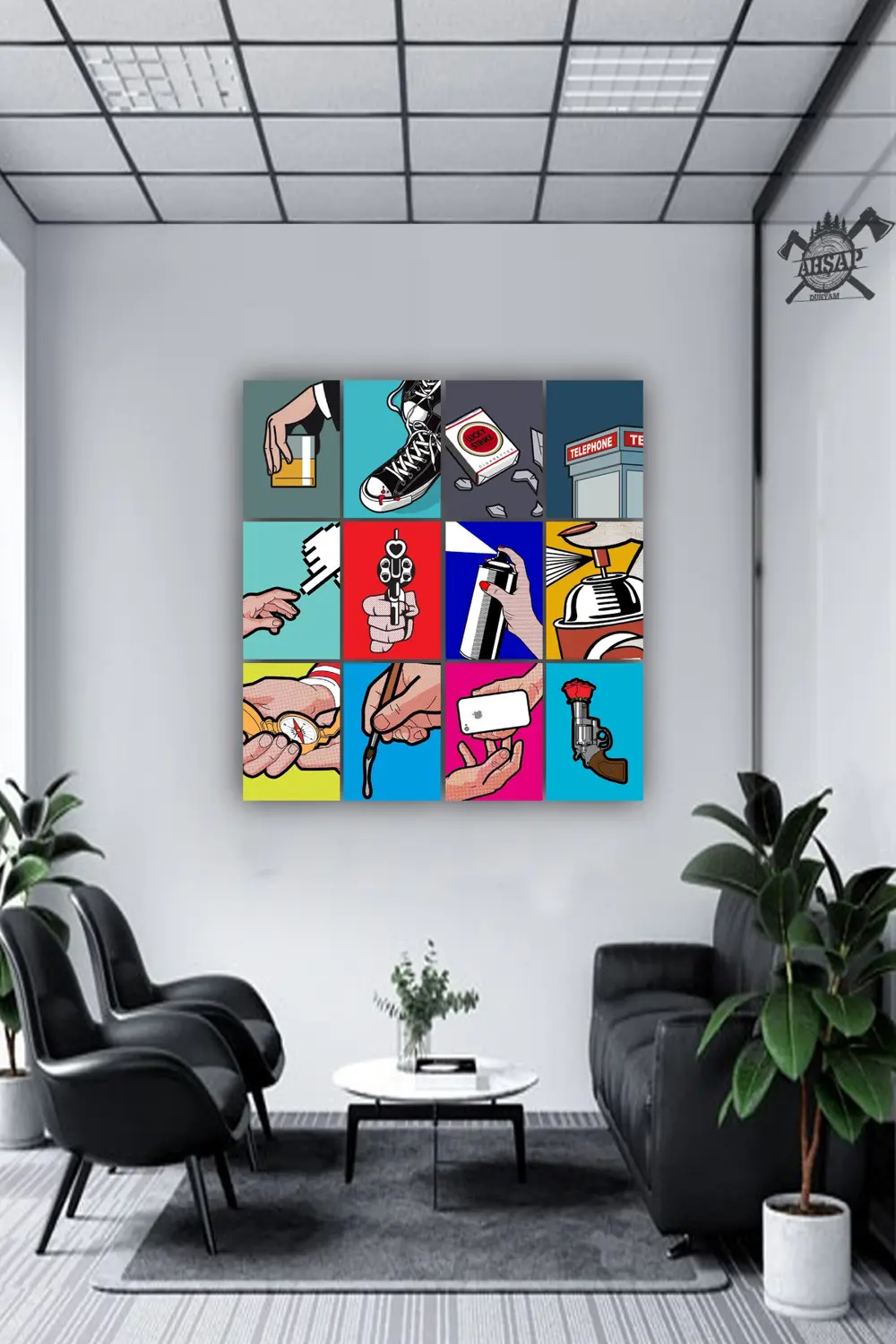 12 parça Pop Art Resimleri Çerçeve Görünümlü Mdf tablo Duvar Süsü