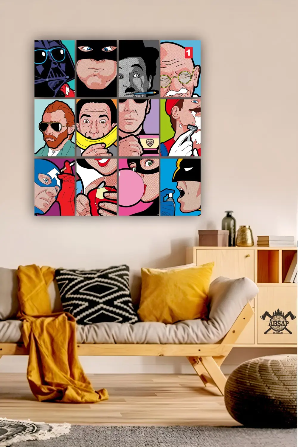 12 parça Popüler Sanat Resimleri Çerçeve Görünümlü Mdf tablo Duva