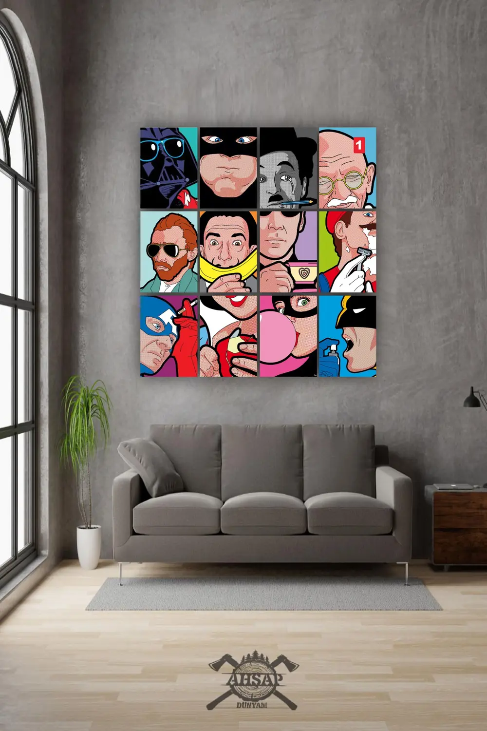 12 parça Popüler Sanat Resimleri Çerçeve Görünümlü Mdf tablo Duva