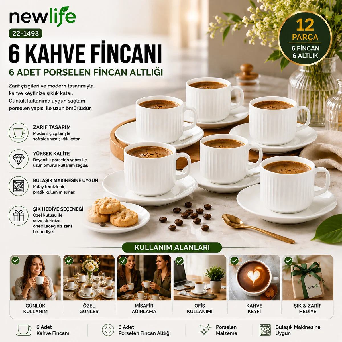 12 Parça Porselen Kahve Fincanı Fiyatı, Yorumları ve Özellikleri