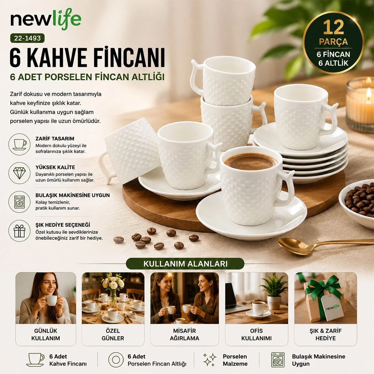 12 Parça  Porselen Kahve Fincanı Bx40 Fiyatı, Yorumları ve Özellikleri