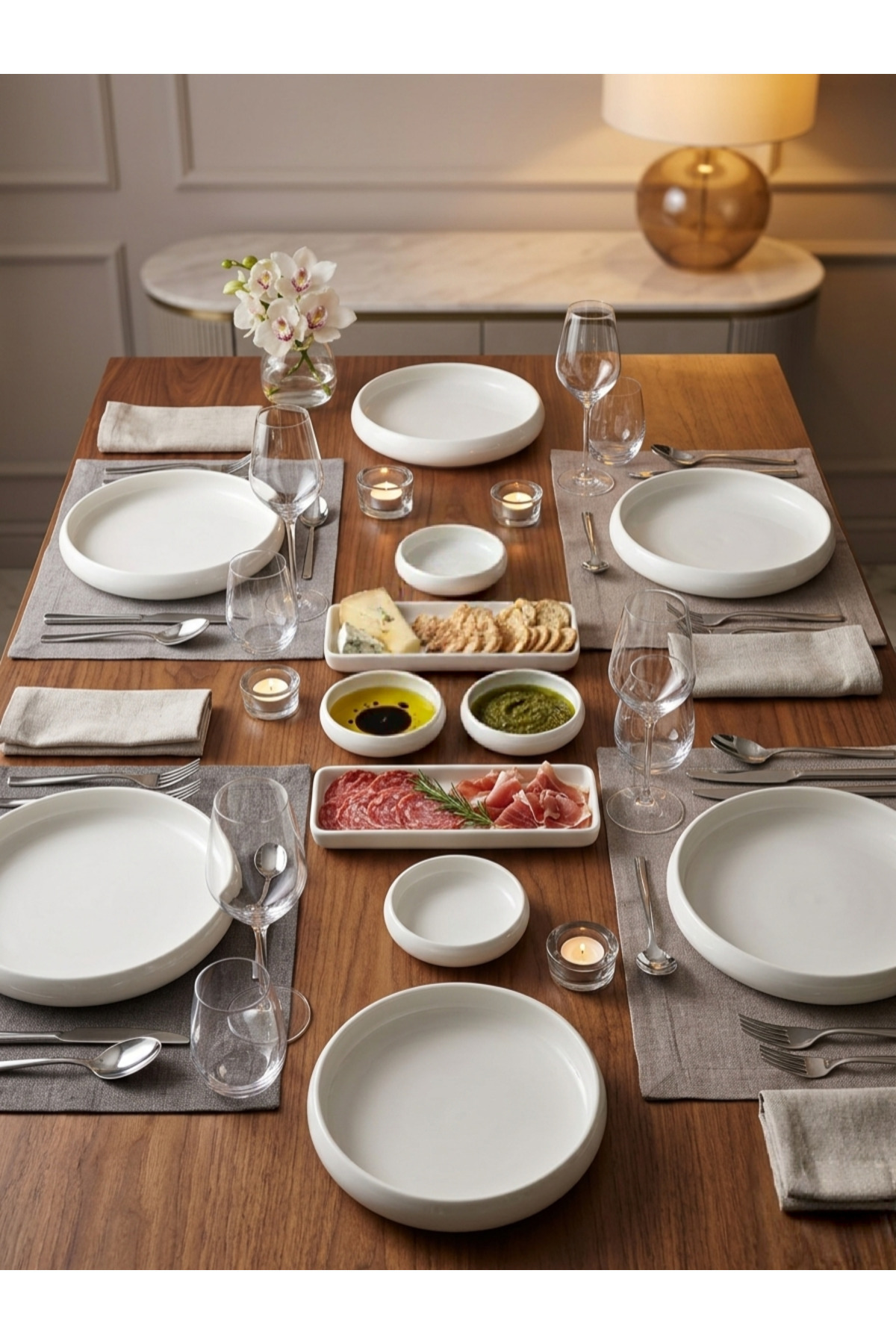 12 Parça Porselen Kahvaltı Takımı Sunum Seti 23.5cm Servis 28cm S