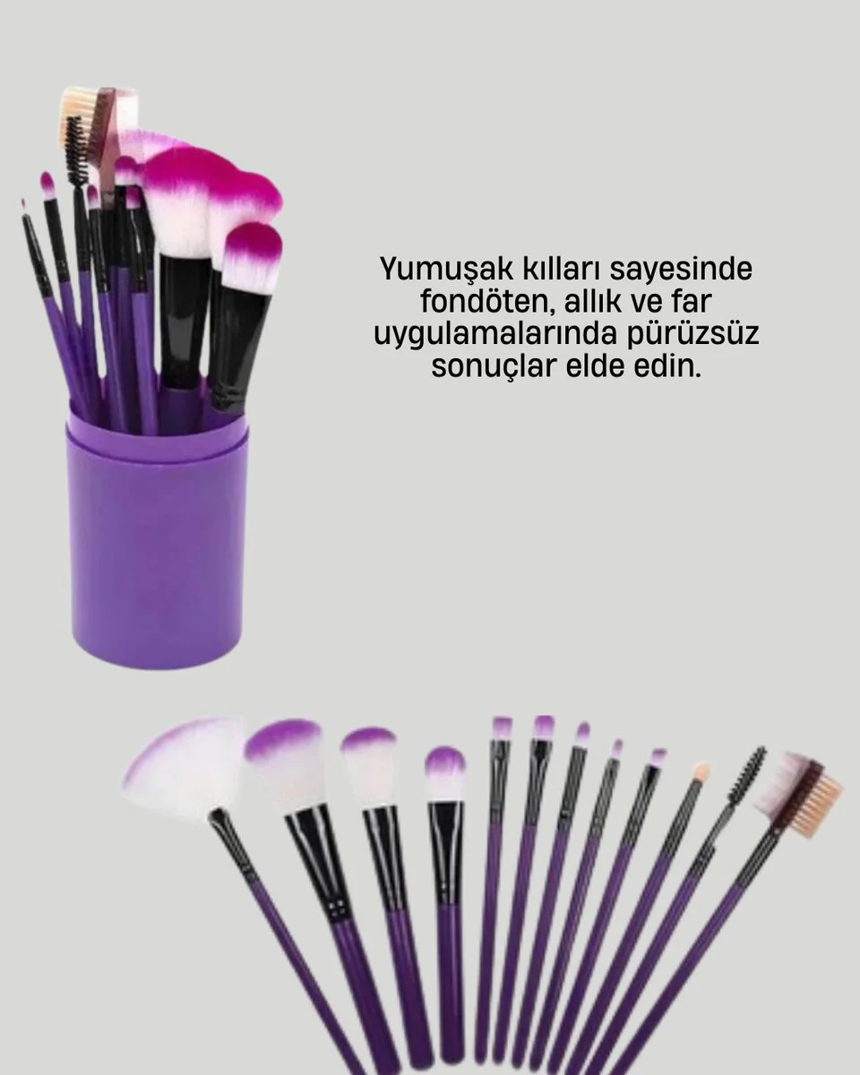 12 Parça Profesyonel Makyaj Fırça Seti - Taşınabilir Kutu ile Kusursuz Görünüm