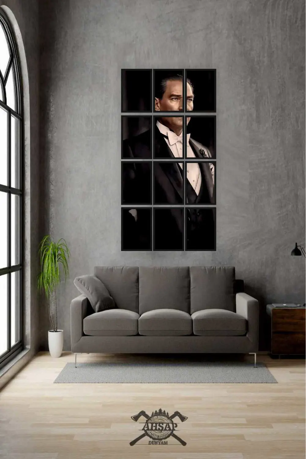 12 parça Puzzle Atatürk ATAM Çerçeve Görünümlüı Mdf tablo Duvar S