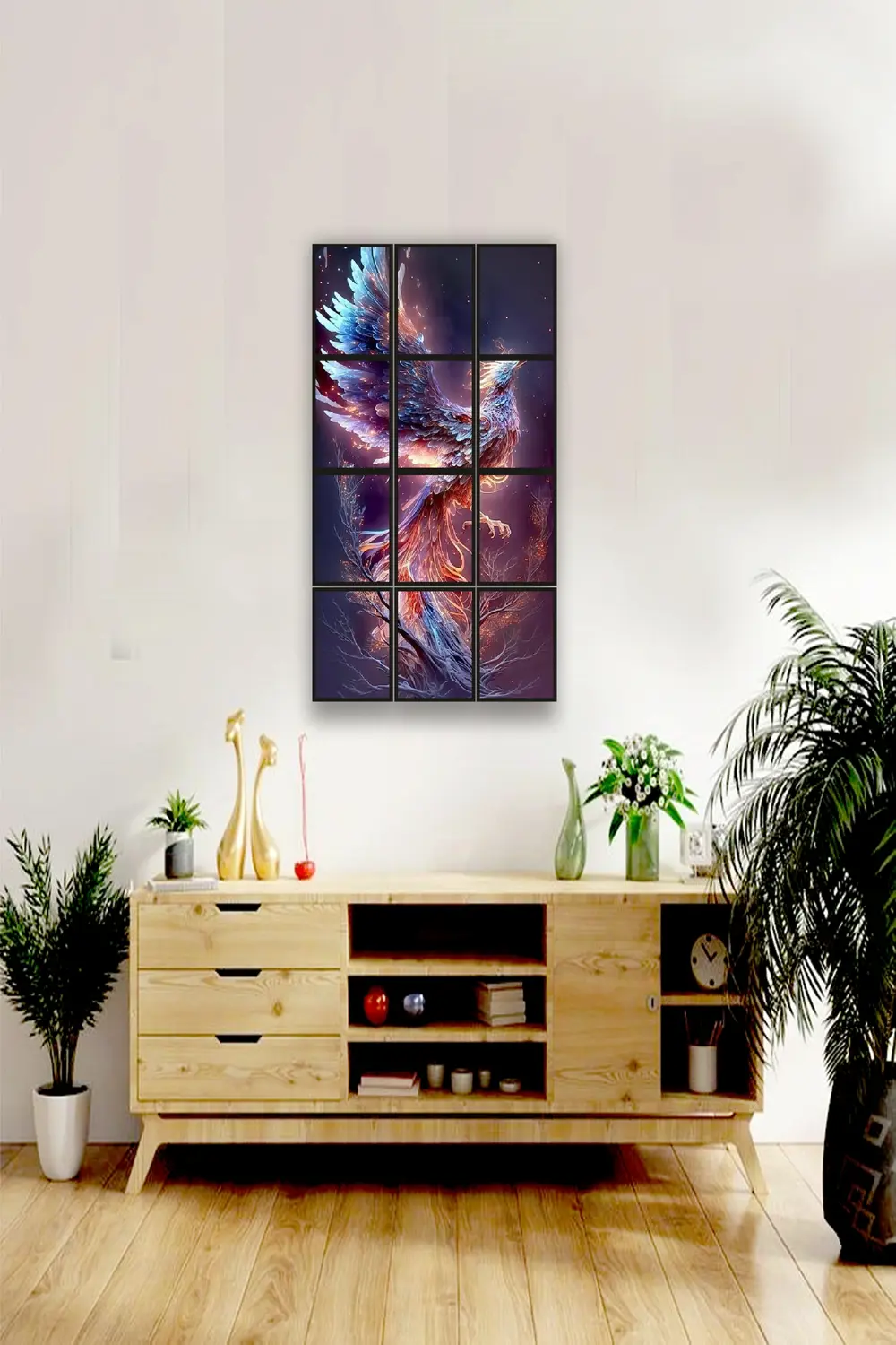 12 parça Renkli Anka Kuşu Çerçeve Görünümlü Mdf tablo Duvar Süsü 