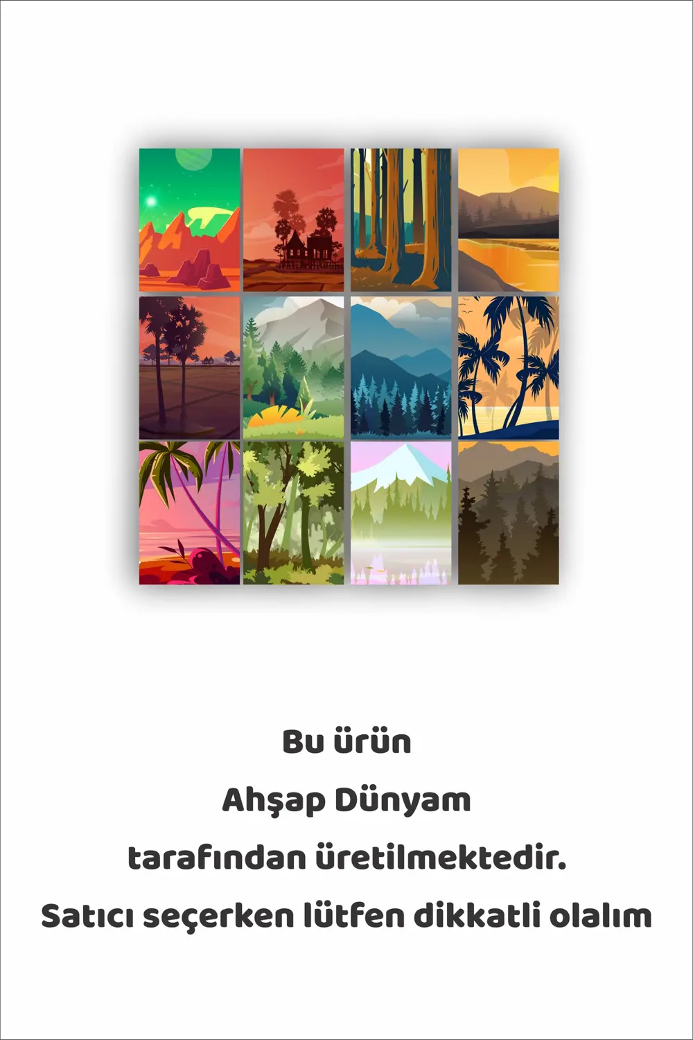 12 parça Renkli Doğa Manzara Resimleri Çerçeve Görünümlü Mdf tabl Fiyatı, Yorumları ve Özellikleri