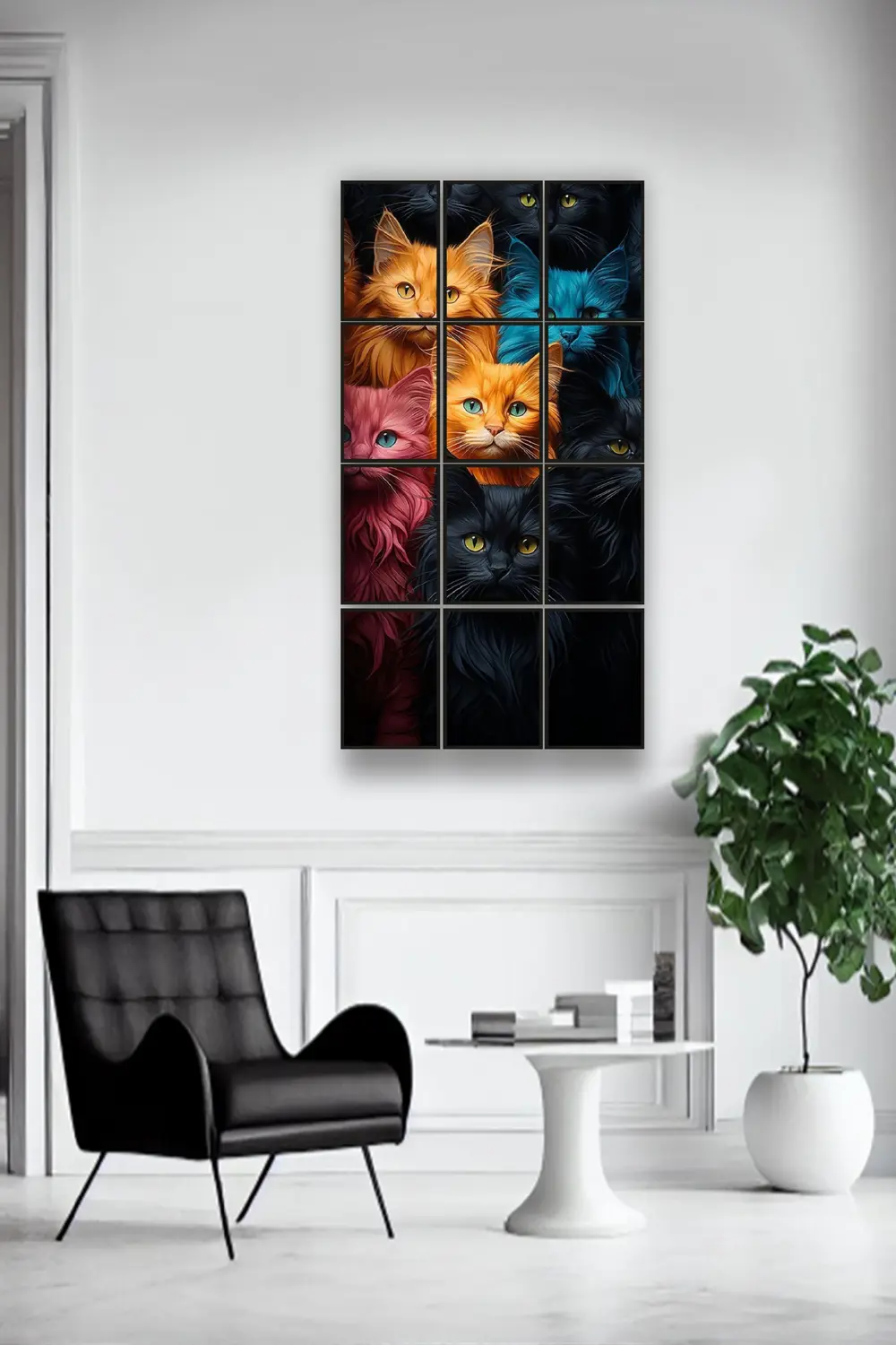 12 parça Renkli Kediler Çerçeve Görünümlü Mdf tablo Duvar Süsü He
