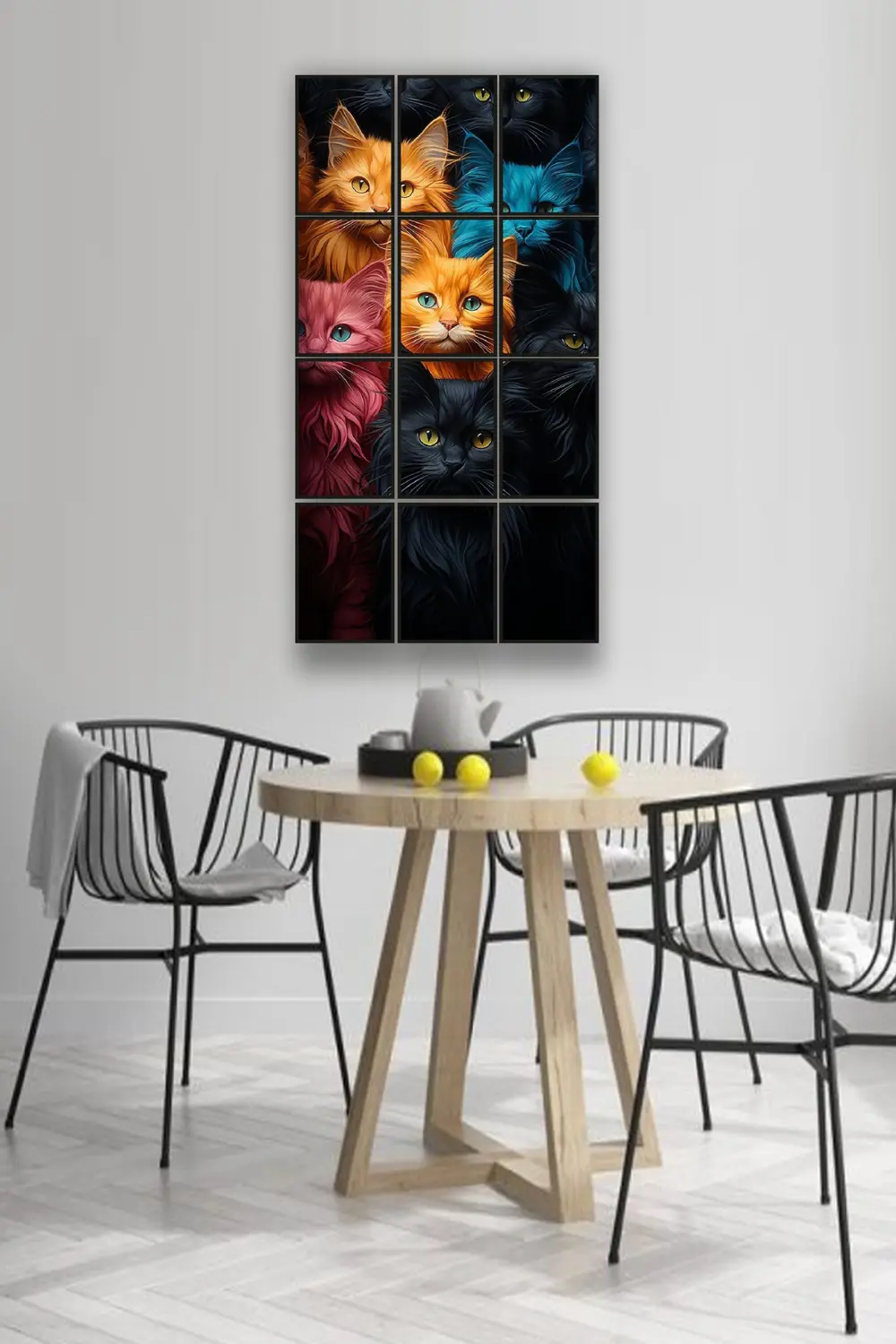 12 parça Renkli Kediler Çerçeve Görünümlü Mdf tablo Duvar Süsü He