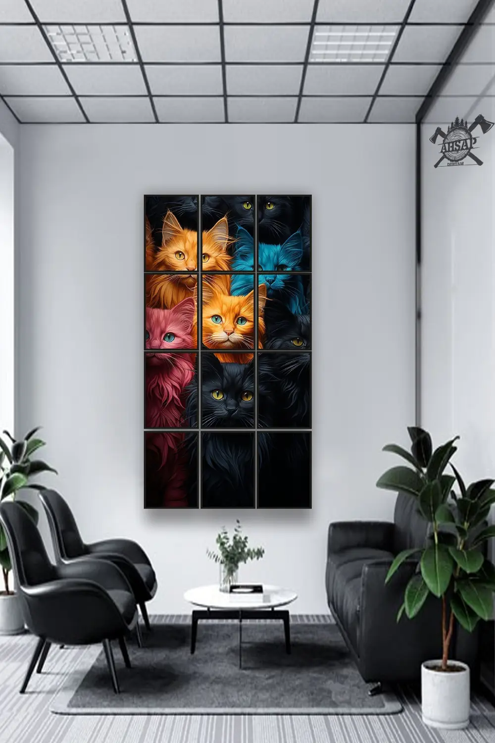 12 parça Renkli Kediler Çerçeve Görünümlü Mdf tablo Duvar Süsü He