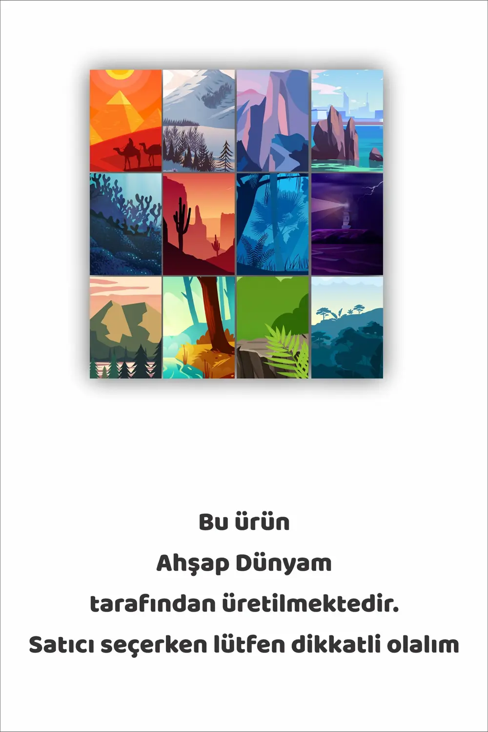 12 parça Renkli Tabiat Manzara Resimleri Çerçeve Görünümlü Mdf ta