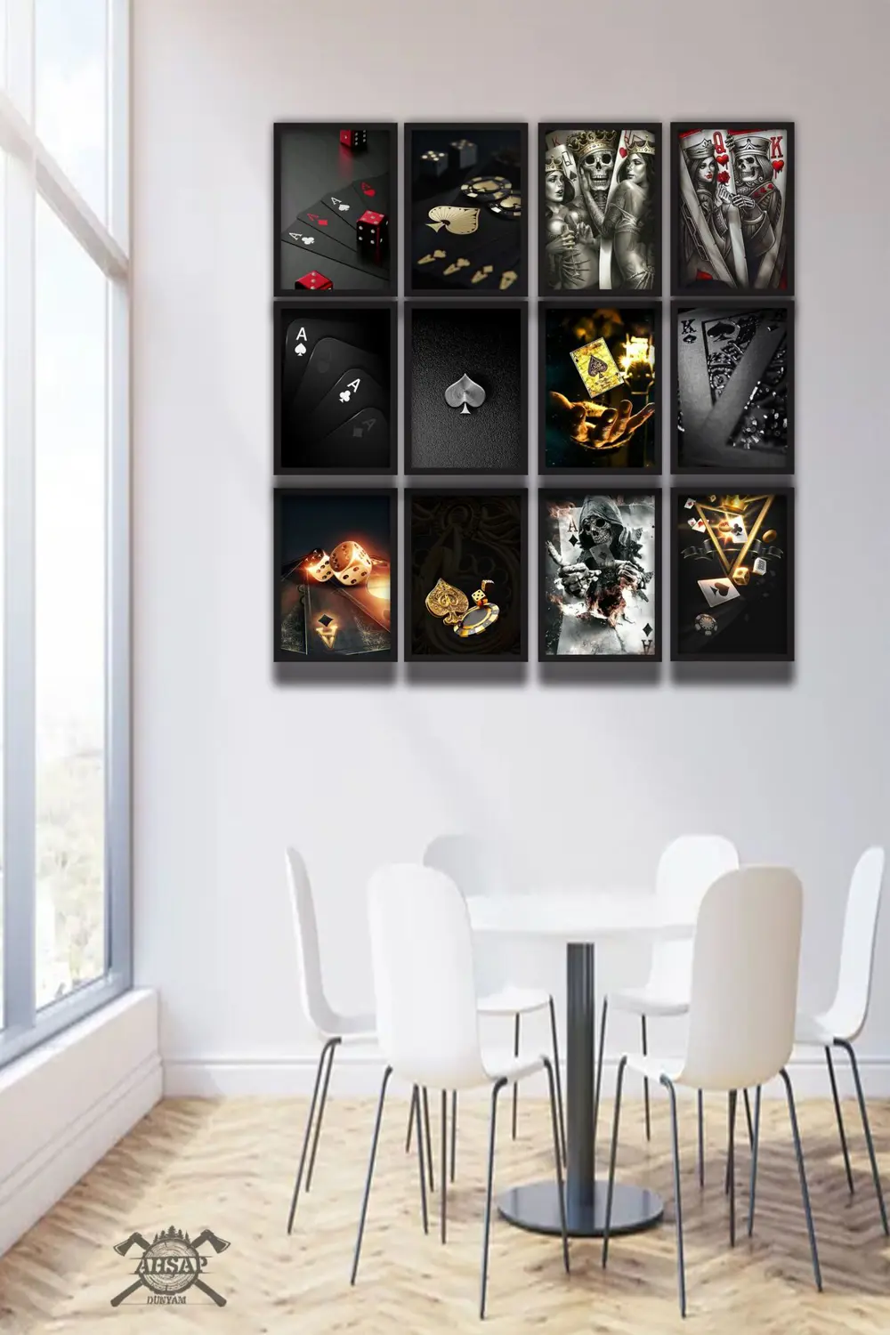 12 parça Şans Oyunları Çerçeve Görünümlü Mdf tablo Duvar Süsü Hed