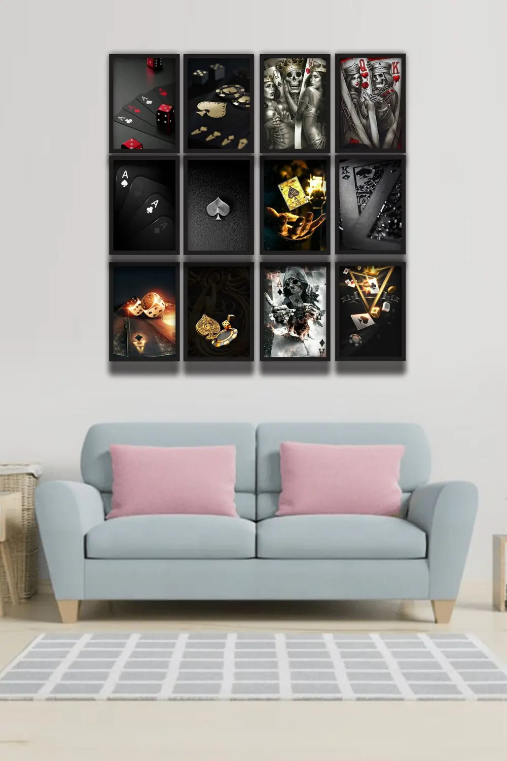 12 parça Şans Oyunları Çerçeve Görünümlü Mdf tablo Duvar Süsü Hed