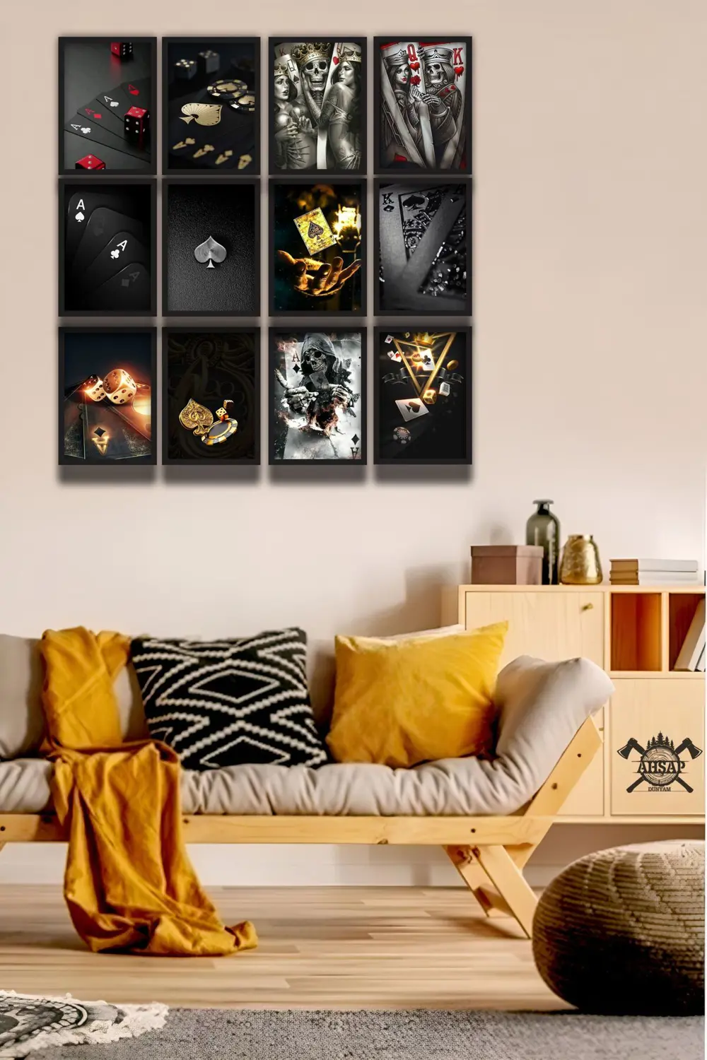 12 parça Şans Oyunları Çerçeve Görünümlü Mdf tablo Duvar Süsü Hed