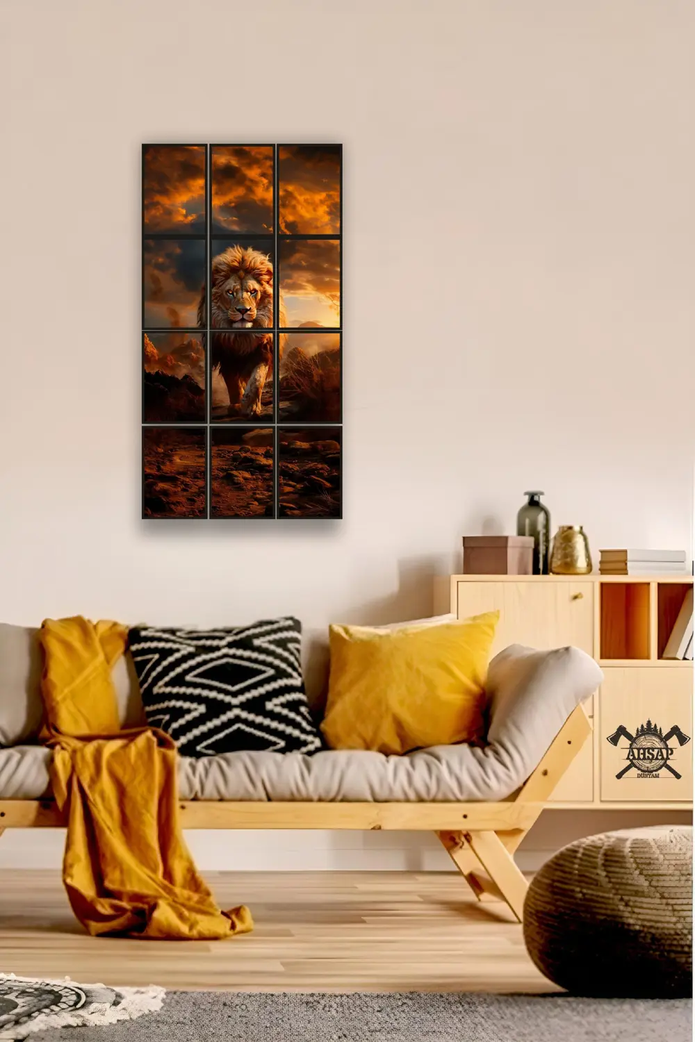12 parça Sarı Aslan Çerçeve Görünümlü Mdf tablo Duvar Süsü Hediye 12 parça Sarı Aslan Çerçeve Görünümlü Mdf tablo Duvar Süsü Hediye