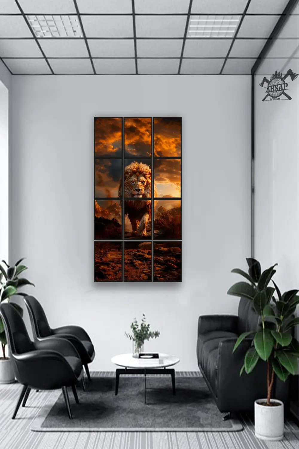 12 parça Sarı Aslan Çerçeve Görünümlü Mdf tablo Duvar Süsü Hediye 12 parça Sarı Aslan Çerçeve Görünümlü Mdf tablo Duvar Süsü Hediye