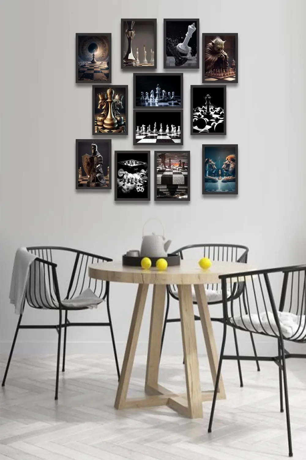 12 parça Satranç Çerçeve Görünümlü Mdf tablo Duvar Süsü Hediyelik
